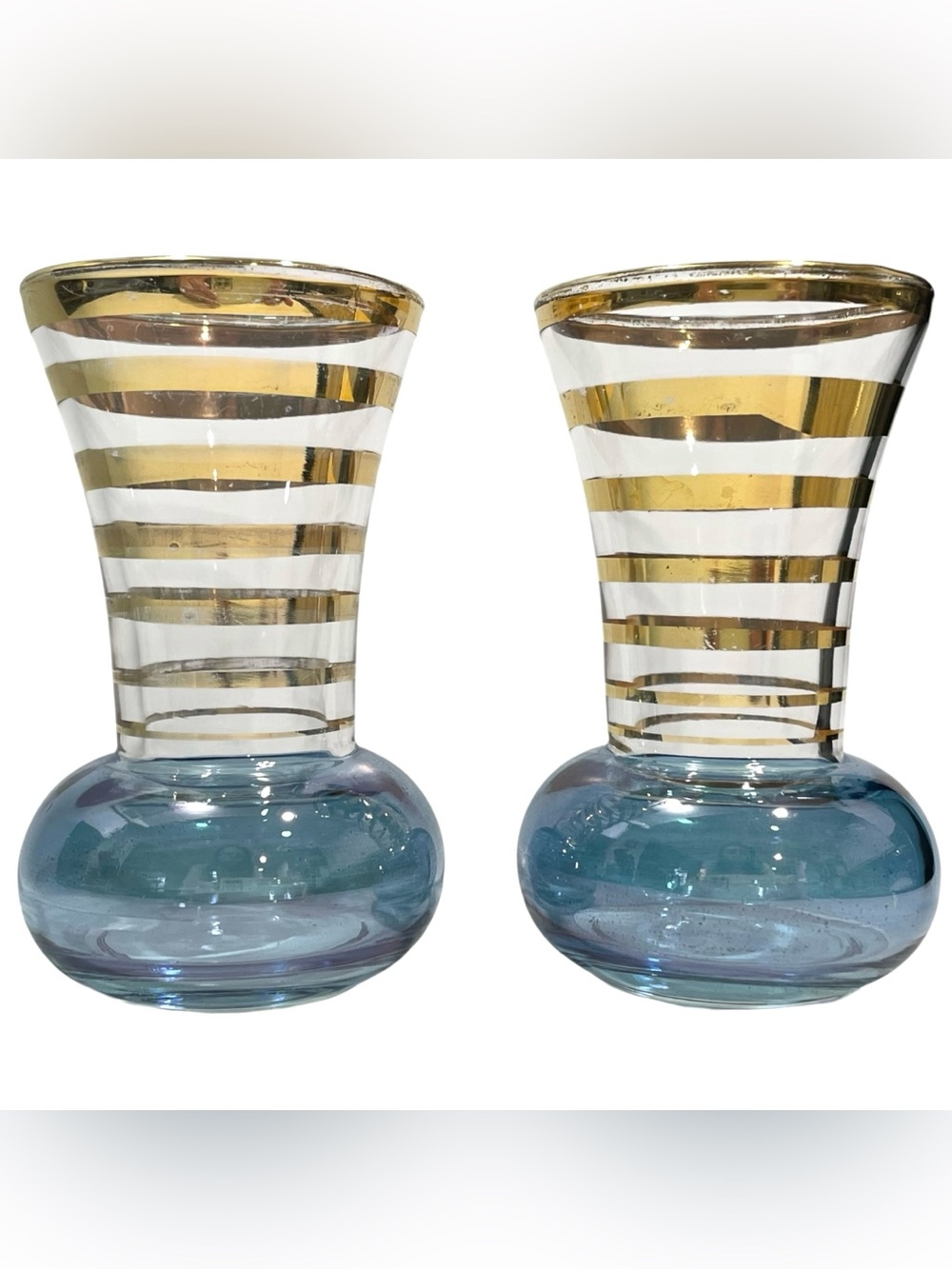 Vintage 1940s Bartlett Collins Mini Bud Vase Set - Art Deco Iridescent Blue